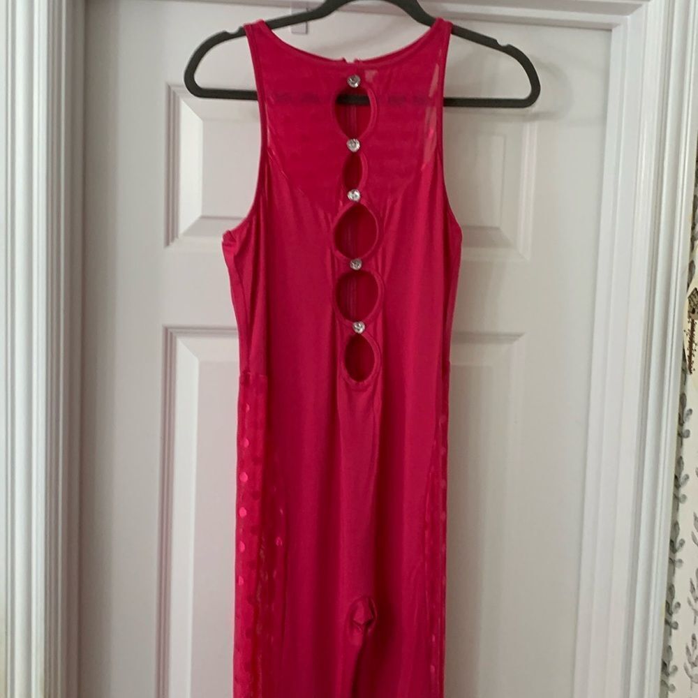 Size XL Bodycon Jumpsuit in hot pink.  Stage or dance outfit.  Sheer sides.